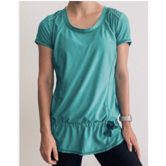 Athleta Wick it Run Tunic Workout Top Size XL Cinch Waist Back Zip Pocket Green - Picture 1 of 11